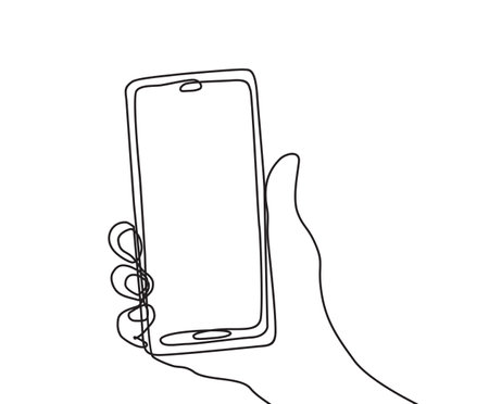 Continuous one line drawing In his hand phone smartphoneのイラスト素材