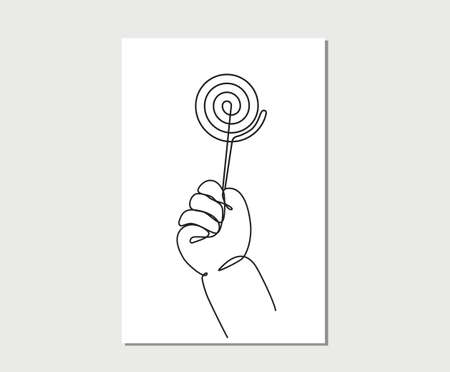 continuous line drawing of kid's hand holding lollipop candy.のイラスト素材