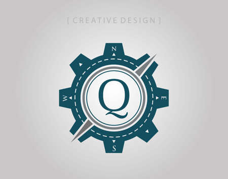 Compass badge letter Q logo icon design element. Navigator Concept logo template.のイラスト素材