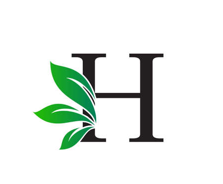 Letter H Logo with Green Leaves, Nature Logo or Icon Design Template.のイラスト素材