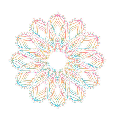 Ornamental mandala design element. Vector mandala line art in vibrant green, pink and orange colors . Mandala with floral patterns.のイラスト素材