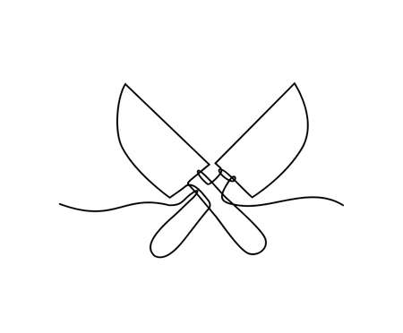 Continuous one line drawing of Cleaver vector design. Knife hand drawn minimalism style.のイラスト素材