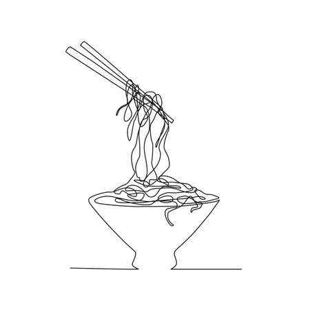 Continuous line drawing of asian noodle in the bowl. Ramen line art with active stroke.のイラスト素材