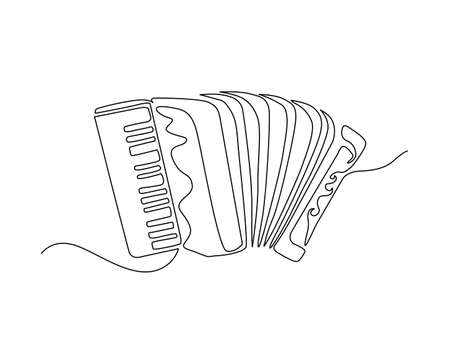 Continuous line art of classical bayan - accordion, harmonic, jew's-harp. One line drawing abstract accordion, musica instrument.のイラスト素材