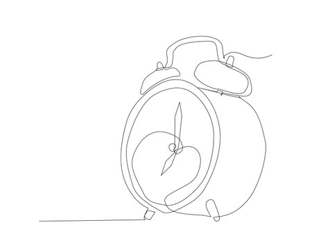 Continuous line drawing of Alarm clock at 7 morning or night. Single line art of Table Clock.のイラスト素材