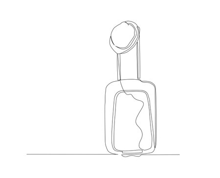 Continuous line drawing of Travel Bag and Summer Hat. Vacation concept.のイラスト素材