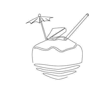 Continuous line drawing of tropical coconut drink vector illustration. Summer coconut drink single line hand drawn minimalism style.&#xA;のイラスト素材