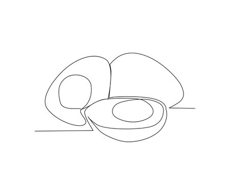 Continuous one line drawing of Chicken Egg. Boiled Eggs line art drawing vector illustration.のイラスト素材