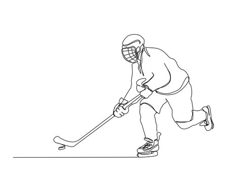 Continuous one line drawing of professional ice hockey player. Hockey line art drawing for extreme sport concept.のイラスト素材