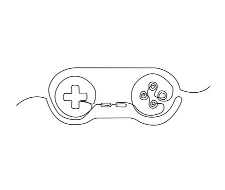 Continuous one line drawing of Game controller. Joysticks or Gamepads line art vector illustration.のイラスト素材