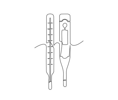Continuous one line drawing of thermometer. Simple illustration of digital thermometer line art vector illustration.のイラスト素材