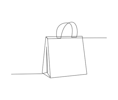 Continuous one line drawing of Shopping bag. Simple paper bag bags line art vector illustration.のイラスト素材