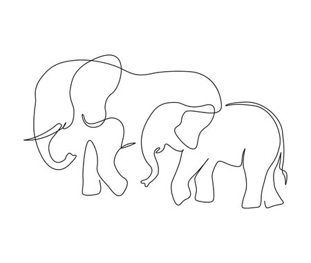 Continuous one line drawing of elephant. simple big elephant line art design. Editable active stroke vector.のイラスト素材