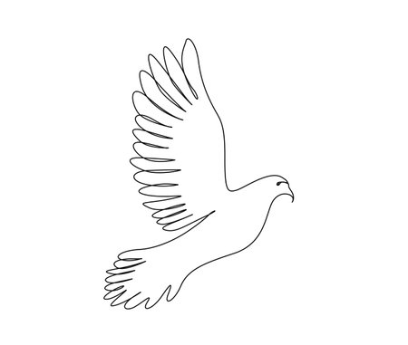 Continuous one line drawing of flying bird. Minimalist bird, pigeon outline design. Editable active stroke vector.のイラスト素材