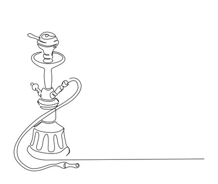 Continuous one line drawing of hookah, tobacco smoking equiptment. simple  sheesha outline vector...