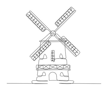 Continuous one line drawing of old vintage wind mill. simple old turbine tower outline vector illustration.のイラスト素材