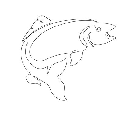 Continuous one line drawing of fish. Simple ocean fish outline vector illustration for fishing, seafood, and restaurant concept.のイラスト素材