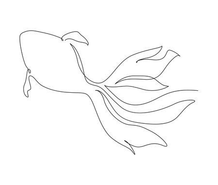 Continuous one line drawing of fish. Simple golden fish outline vector illustration. Top View.のイラスト素材