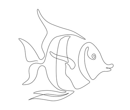 Continuous one line drawing of fish. Simple butterflyfish outline vector illustration.のイラスト素材