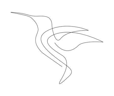 Continuous one line drawing of collibri. Humming bird. Abstract flying bird outline vector illustration.のイラスト素材