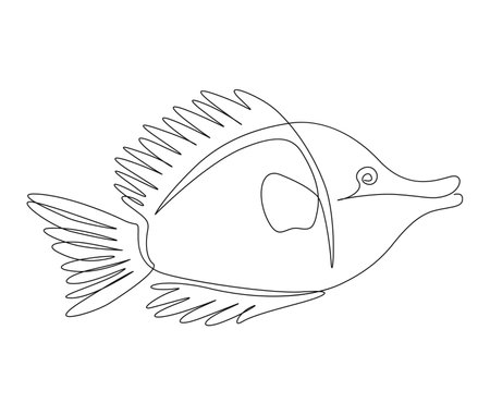Continuous one line drawing of fish. Simple Copperband butterflyfish outline vector illustration.のイラスト素材