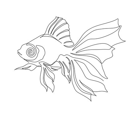 Continuous one line drawing of fish. Simple golden fish outline vector illustration.&#xA;のイラスト素材