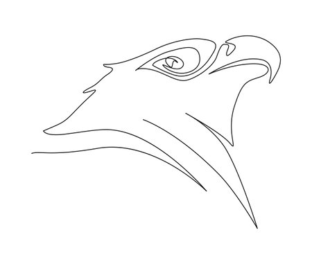 Continuous one line drawing of eagle head. simple falcon head line art vector illustration.のイラスト素材