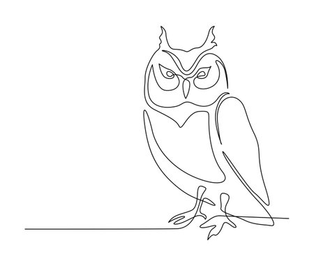 Continuous one line drawing of owl bird. simple barn owl line art vector illustration.のイラスト素材