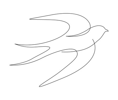 Continuous one line drawing of flying swallow bird. Simple barn swallow outline vector illustration.のイラスト素材