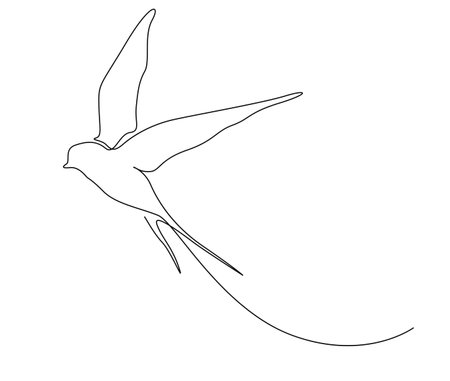 Continuous one line drawing of flying swallow bird. Simple barn swallow outline vector illustration.のイラスト素材