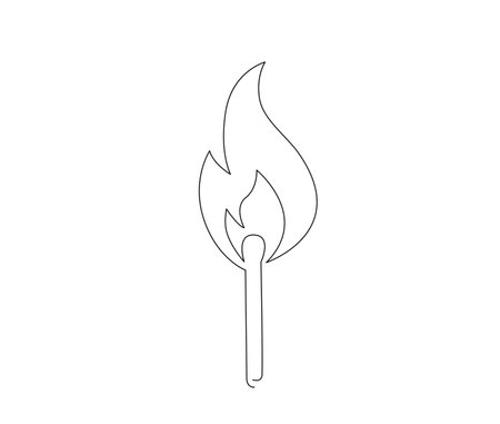 Continuous one line drawing of burning match. simple burning match stick line art vector illustration. Editable stroke.のイラスト素材