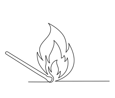 Continuous one line drawing of burning match. simple burning match stick line art vector illustration. Editable stroke.のイラスト素材