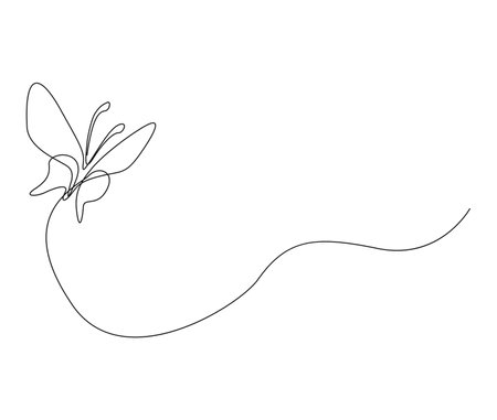 Continuous one line drawing of butterfly. Simple flying butterfly line art vector illustration. Editable stroke.のイラスト素材