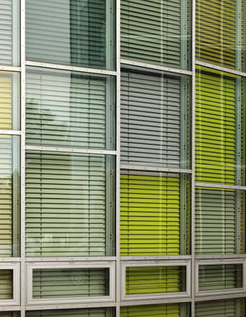 window with colorful sunblinds