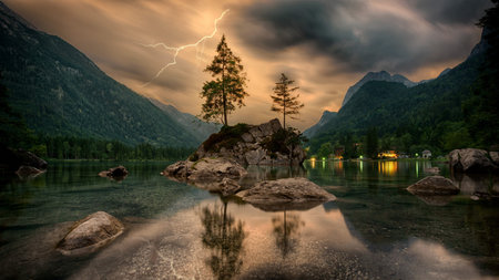 Stormy weather over a lake in Austria. Long exposure shot.