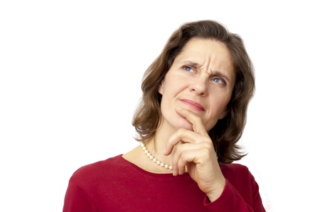 white female thinking in distrustの写真素材