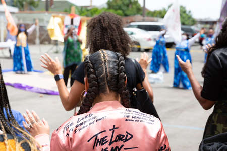 LOS ANGELES, CALIFORNIA, USA - JUNE 6, 2020: Protesters at Black Lives Matter Protest in Los Angeles.のeditorial素材