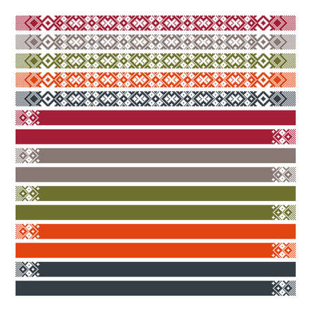 Small stripes with traditional baltic ornament on various colorsのイラスト素材