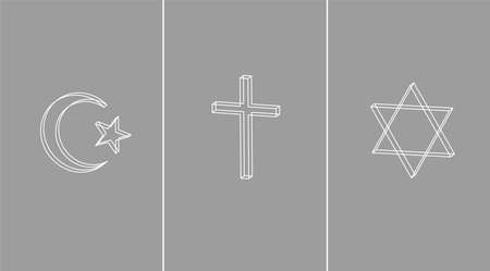 3D religion icons. Islam, Christianity, Judaismのイラスト素材