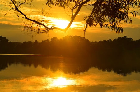 Sunset over the lakeの写真素材