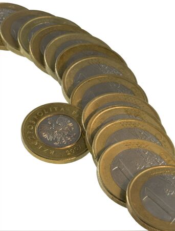 Problems of integration in Europe? Common currency. Coins isolated on white, clipping paths included.の写真素材