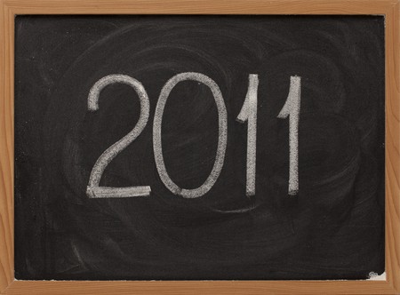 2011 handwritten with white chalk on blackboardの写真素材