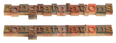 congratulations - word in vintage wooden letterpress printing blocks isolated on white