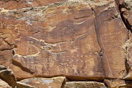 petroglyph panel from the NIne Mile Canyon in northeastern Utah with high concentration of rock art from Fremont Culture and ancient Uteの写真素材