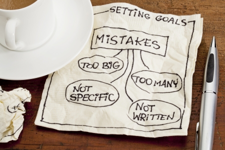 common mistakes in setting goals (too many, too big, not specific, not written) - a sketch drawing...