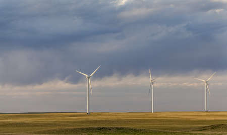 wind turbines  generating electricity in Pawnee Grassland in north eastern  Colorado