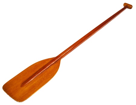 old wooden canoe paddle with a blade reinforced by fiberglass