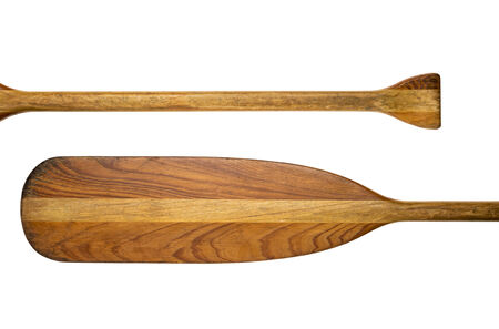 canoe paddle abstract - blade, shaft and grip of an old wooden paddle isolated on white