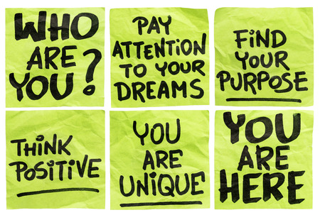 find your purpose and other motivational phrases - a set of isolated crumpled sticky notes