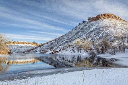 Horsetooth Reservoir near Fort Collins in northern Colorado in early winter sceneryの写真素材